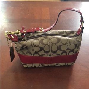 Authentic Coach red/brown small canvas handbag